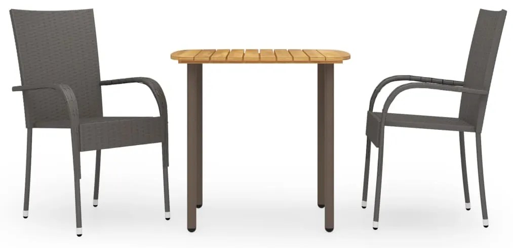 3 pcs conjunto de jantar para jardim vime PE castanho