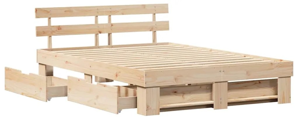 Estrutura da Cama com gaveta com cabeceira com armazenamento Castanho