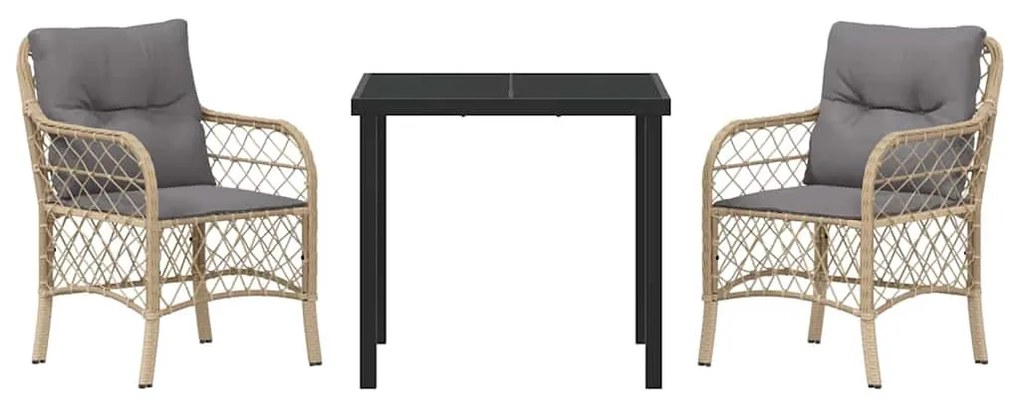 Conjunto de Jantar de Jardim 3 Peças com Almofadas em Rattan Sintético