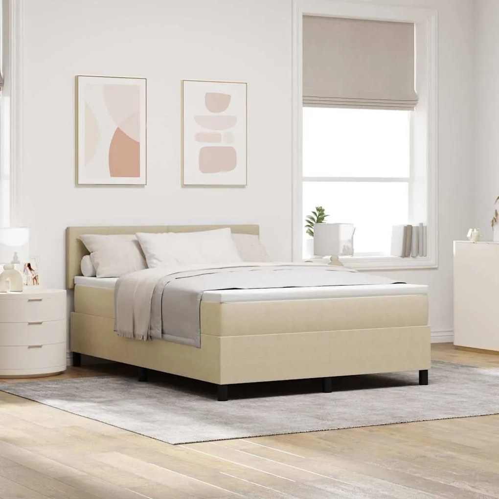 Cama Box Spring com Colchão &amp; Luz LED Verde Cinza 140x200 cm Tecido de