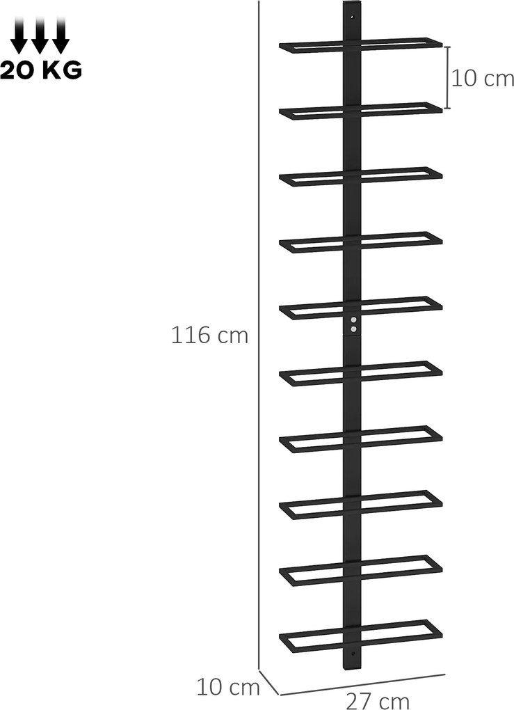 Garrafeira, Suporte de parede em aço para 10 garrafas, para cozinha, bar, sala de jantar, adega, preto