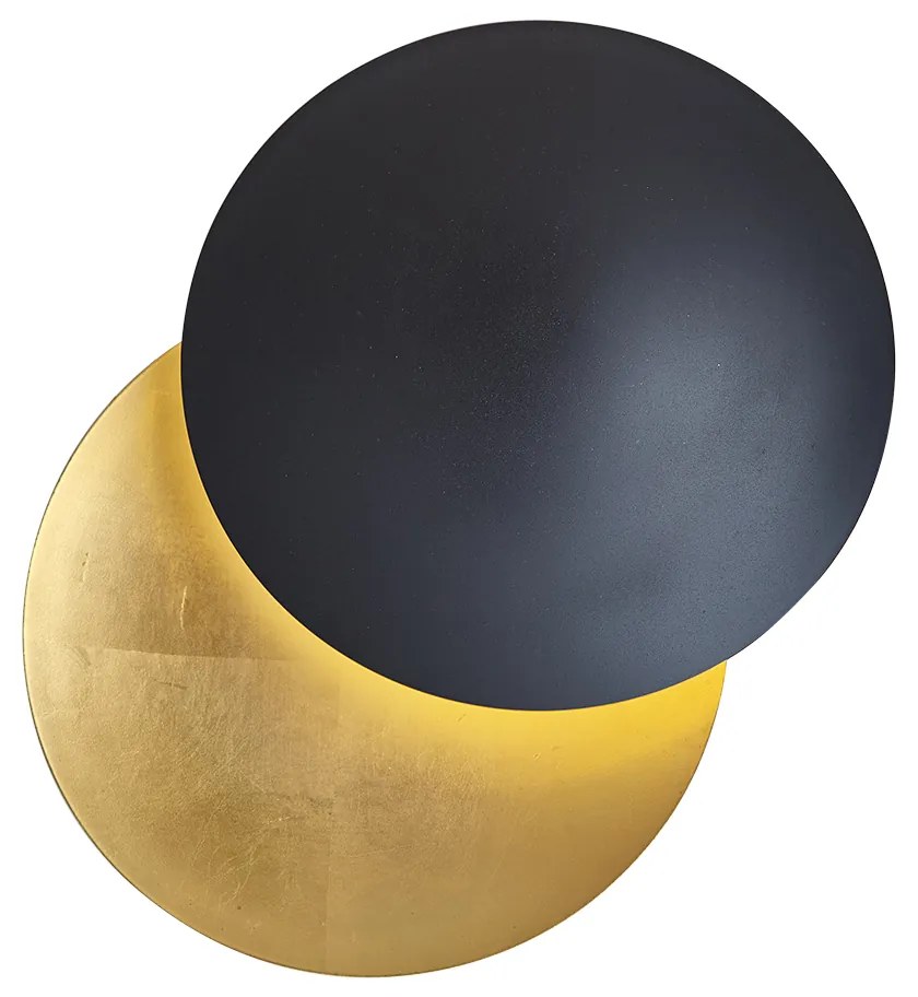Candeeiro de parede moderno preto com dourado 34,5cm 2-luzes - Sunrise Moderno