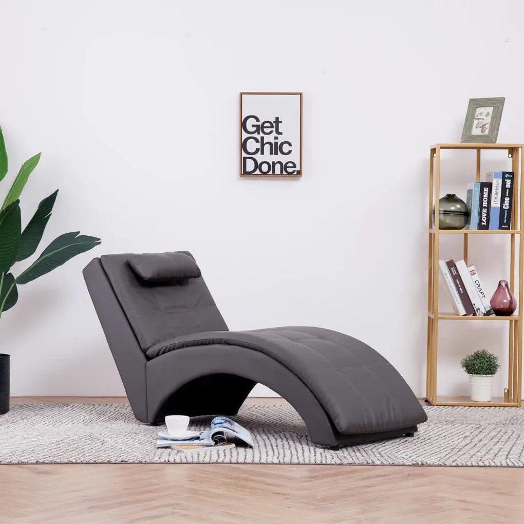 vidaXL Chaise longue com almofada couro artificial cinzento