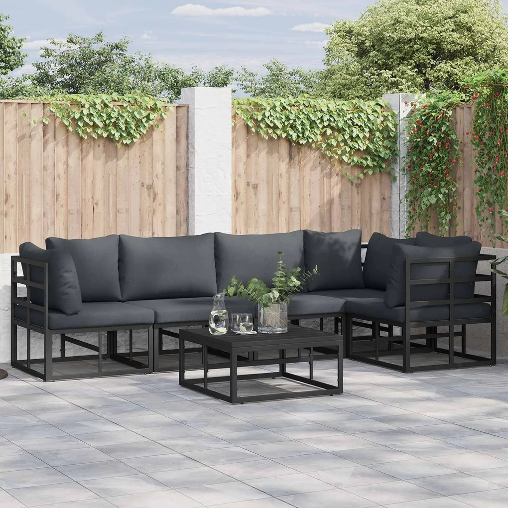 vidaXL Conjunto de Sofá de Jardim com almofada 6 pcs Preto Alumínio