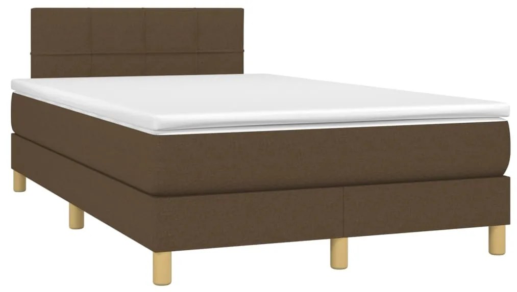 Cama box spring c/ colchão/LED 120x200cm tecido castanho-escuro
