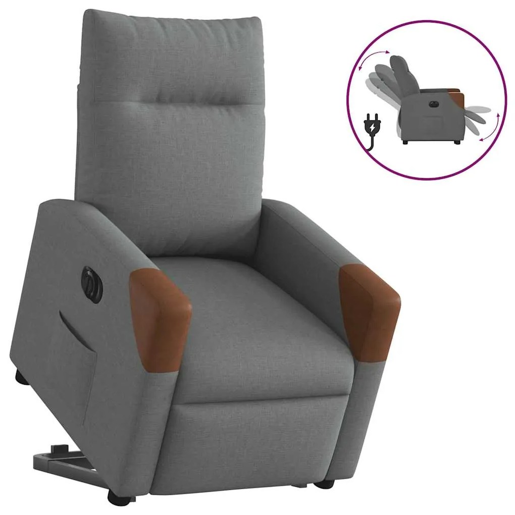 vidaXL Poltrona reclinável elevatória elétrica tecido cinzento-escuro