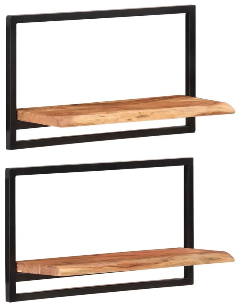 Prateleiras de parede 2 pcs 60x25x35 cm acácia maciça e aço