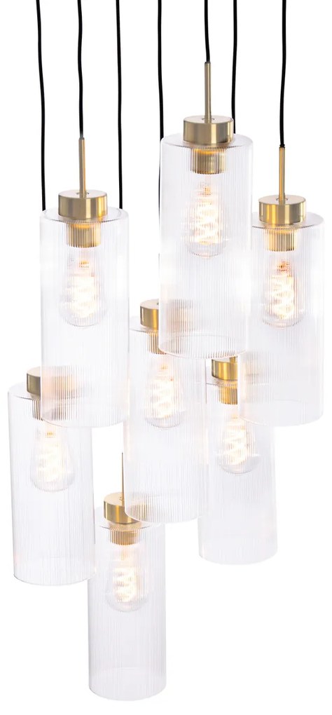Candeeiro de suspensão Art Déco dourado com vidro 7-luzes - Laura Art Deco