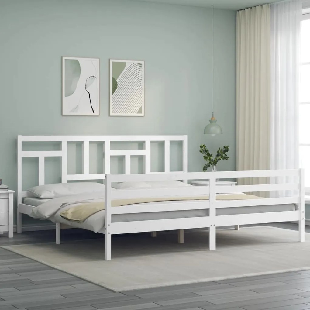 Estrutura de cama com cabeceira 200x200cm madeira maciça branco