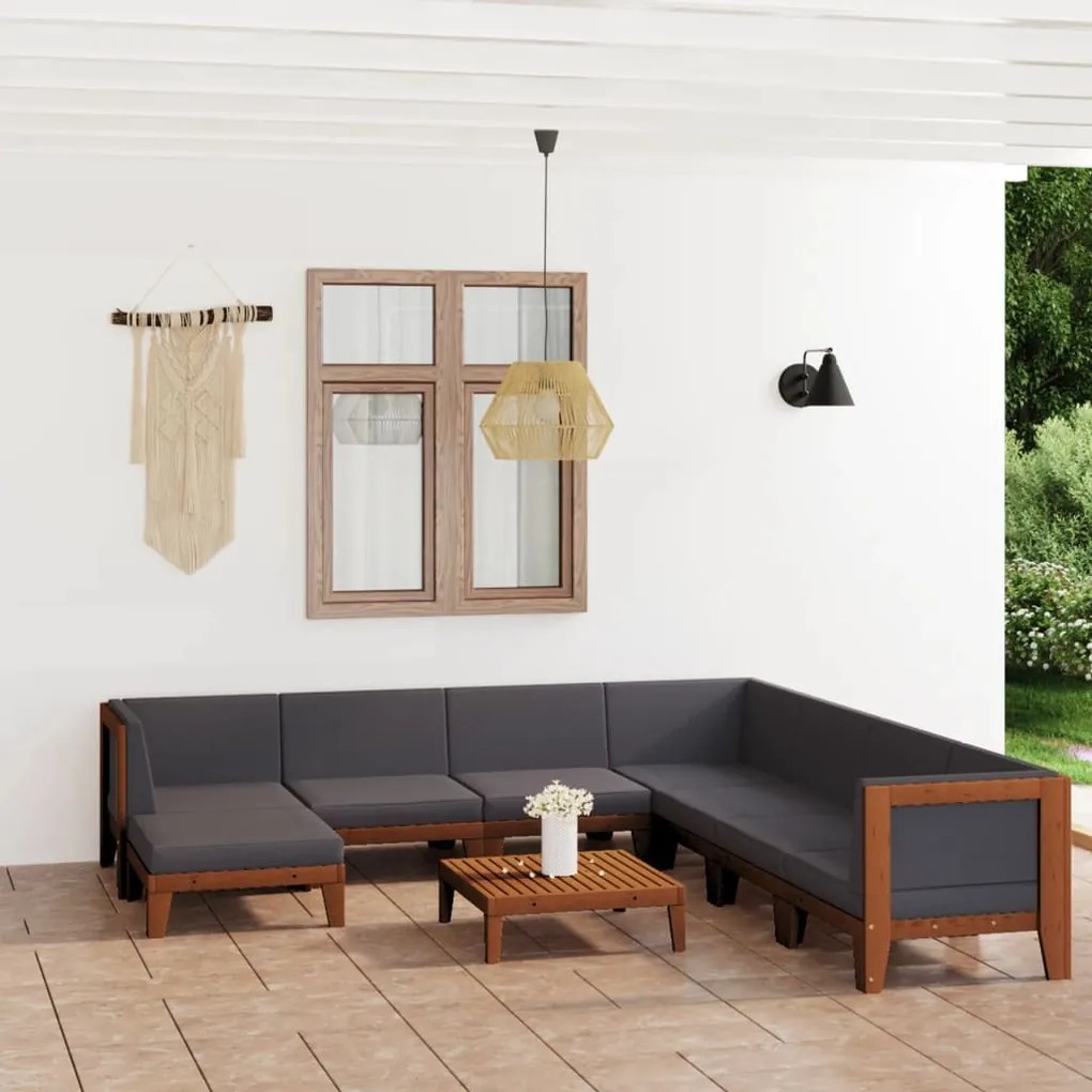 vidaXL 9 pcs conjunto lounge de jardim c/ almofadões acácia maciça