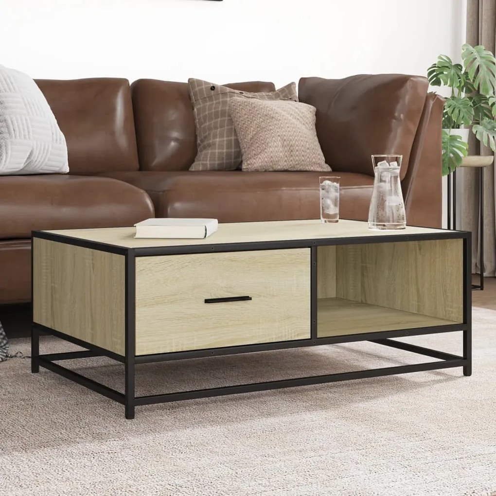 vidaXL Mesa de centro 90x57x35 cm deriv. madeira/metal carvalho sonoma
