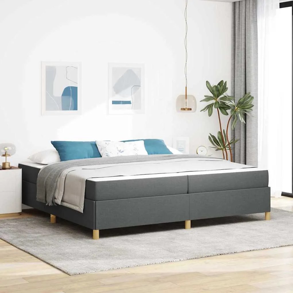 vidaXL Cama Box com colchão Cinzento escuro 200 x 200 cm tecido