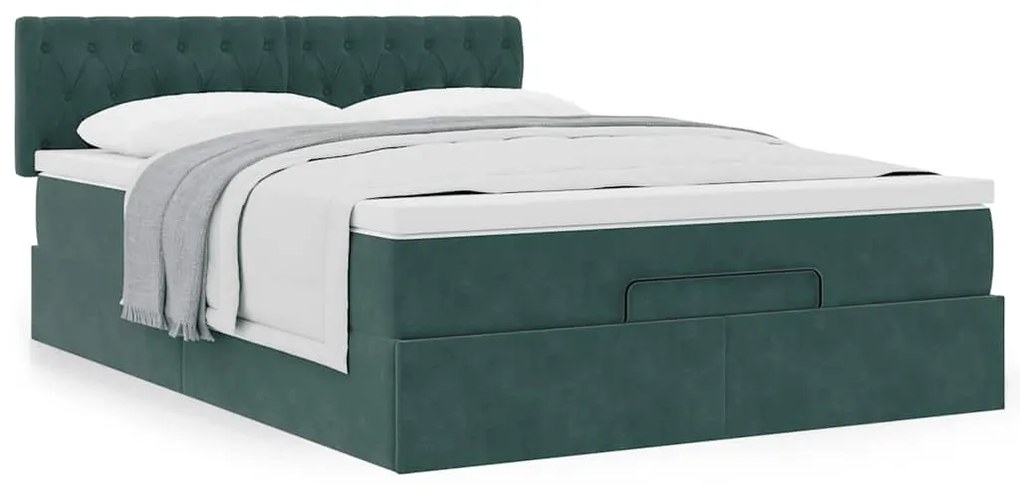 Estrutura de cama otomana com colchão 140x200 cm verde escuro