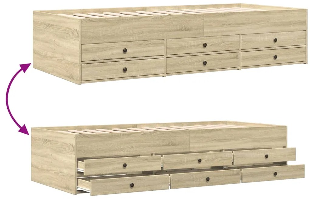 Sofá-cama com gavetas sem colchão 90x190 cm carvalho sonoma