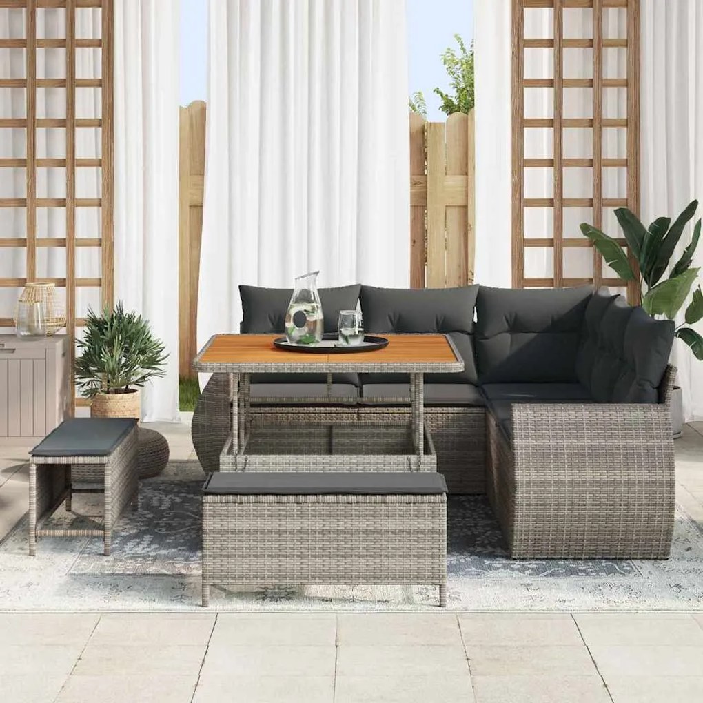 Conjunto de Sofás de Jardim de 8 Peças com Almofadas Cinza Vime PE Acá