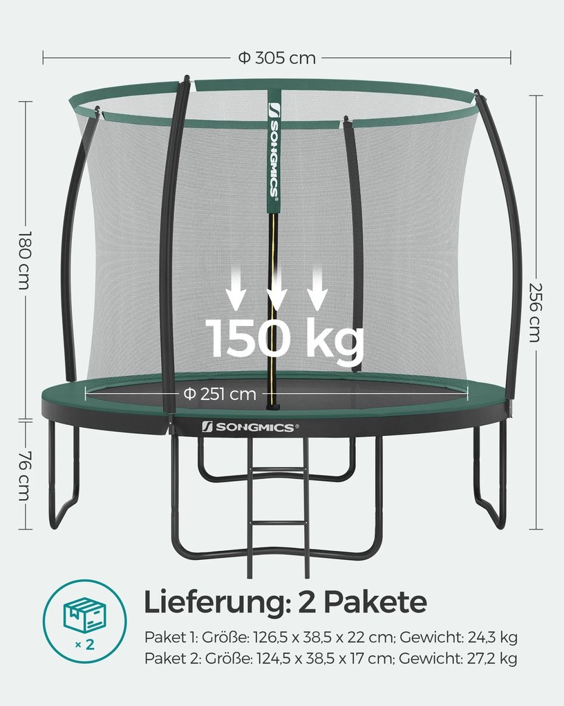 Trampolim jardiim Ø 305 cm com rede de segurança Verde