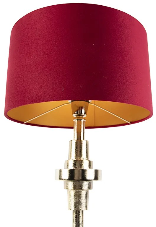 Candeeiro de mesa Art déco com cúpula de veludo vermelho 35 cm - Diverso Art Deco