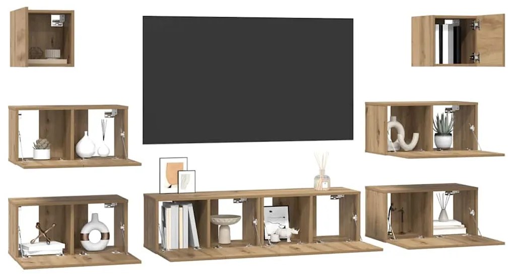 Conjunto de móvel de TV 8 pcs carvalho artisiano