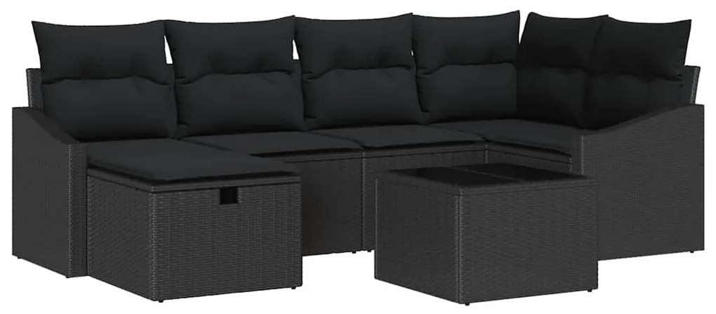 Conjunto de Sofá para Jardim de 7 Peças com Almofadas Preto Rattan Pol