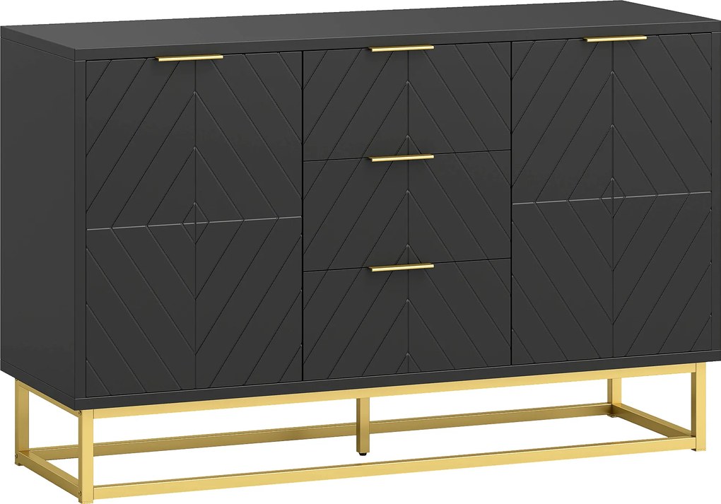 HOMCOM Aparador Auxiliar Armário de Armazenamento com 3 Gavetas e 2 Armários com Prateleira Ajustável 120x40x76 cm Preto | Aosom Portugal