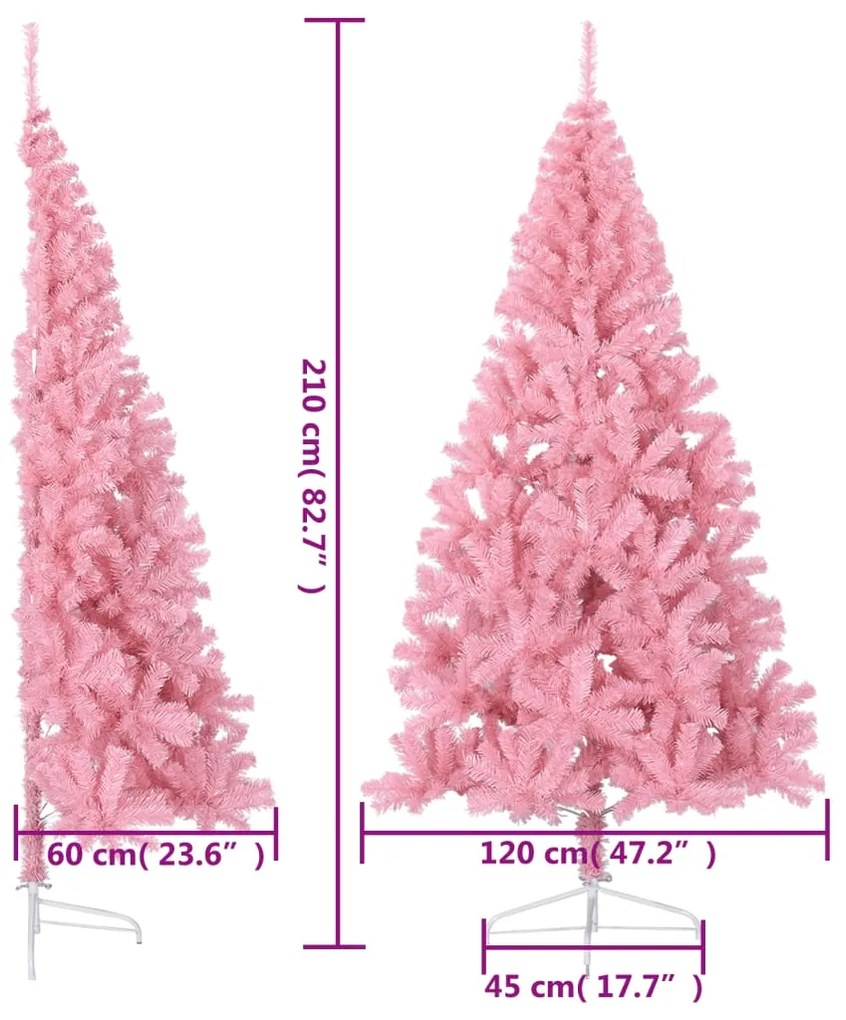 Meia árvore de Natal artificial com suporte 210 cm PVC rosa