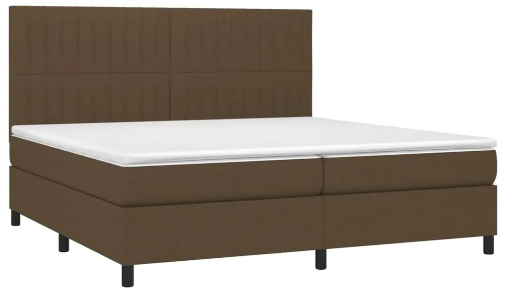 Cama box spring c/ colchão/LED 200x200cm tecido castanho-escuro