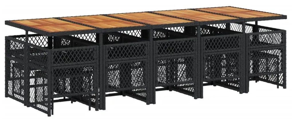 15 pcs conjunto de jantar p/jardim com almofadões vime PE preto