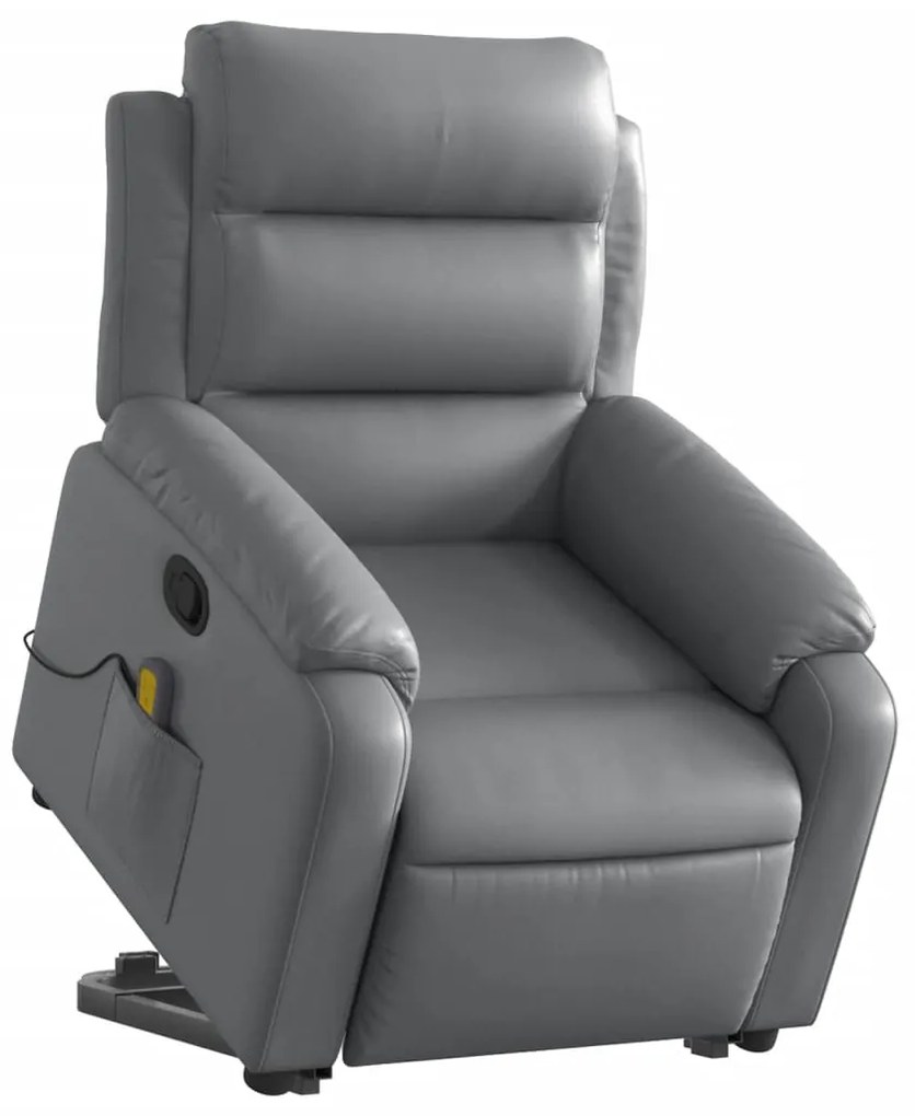 Poltrona massagens reclinável elevatória couro artif. cinzento
