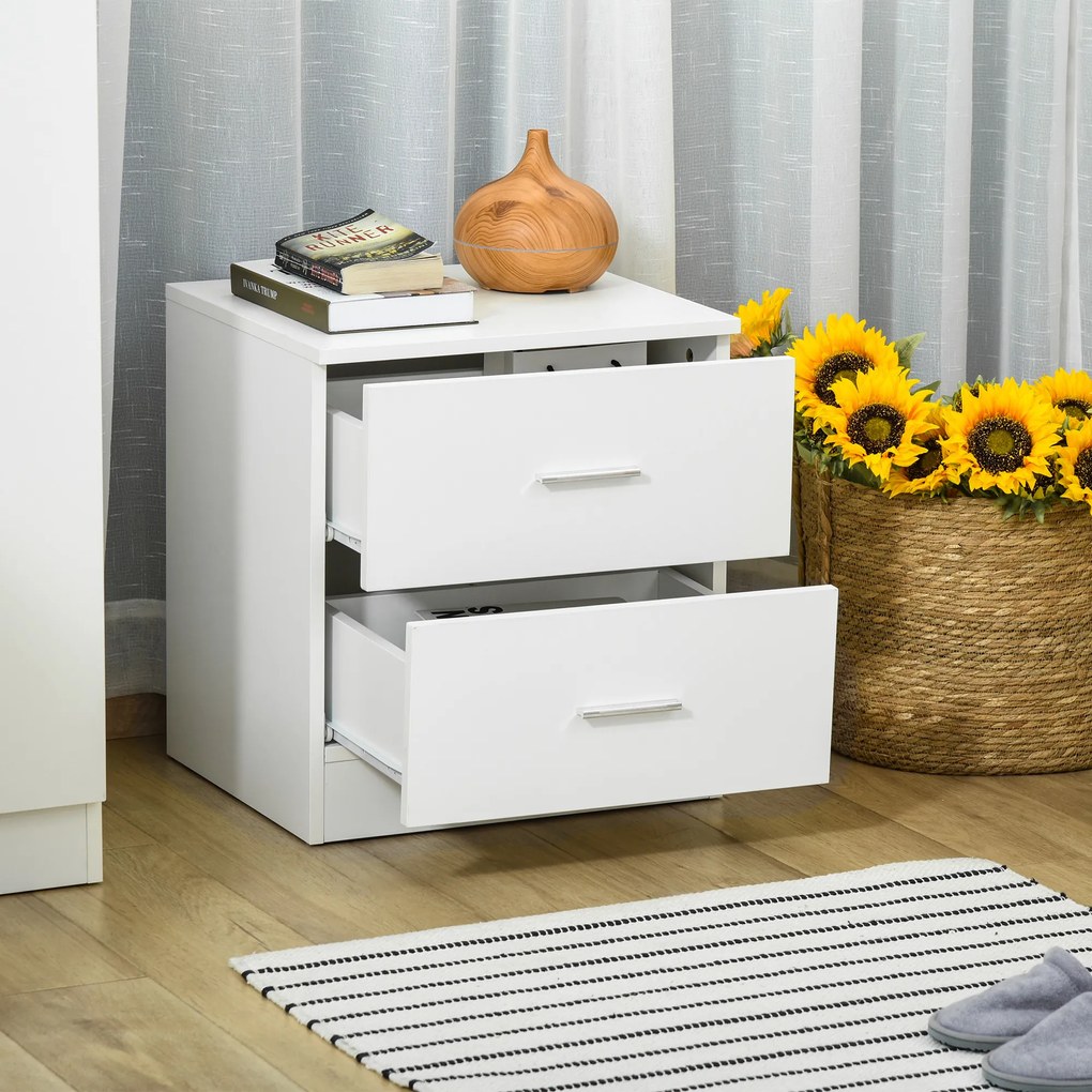 Mesa de Cabeceira Moderna Mesinha de Cabeceira com 2 Gavetas para Sala Quarto Capacidade 30 kg 45x39,5x49 cm Branco