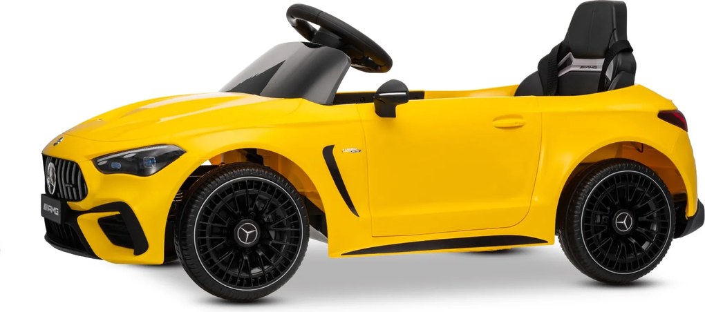 Carro elétrico para crianças Mercedes CLE 12V bateria de lítio, luzes LED, comando remoto de 2,4 GHz, ligação Bluetooth, licença ORIGINAL Amarelo