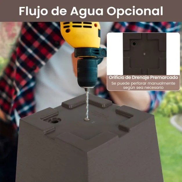 Conjunto de 2 vasos quadrados altos 29,5 x 29,5 x 57 cm com rega automática, cubo interior removível e orifícios de drenagem Castanho