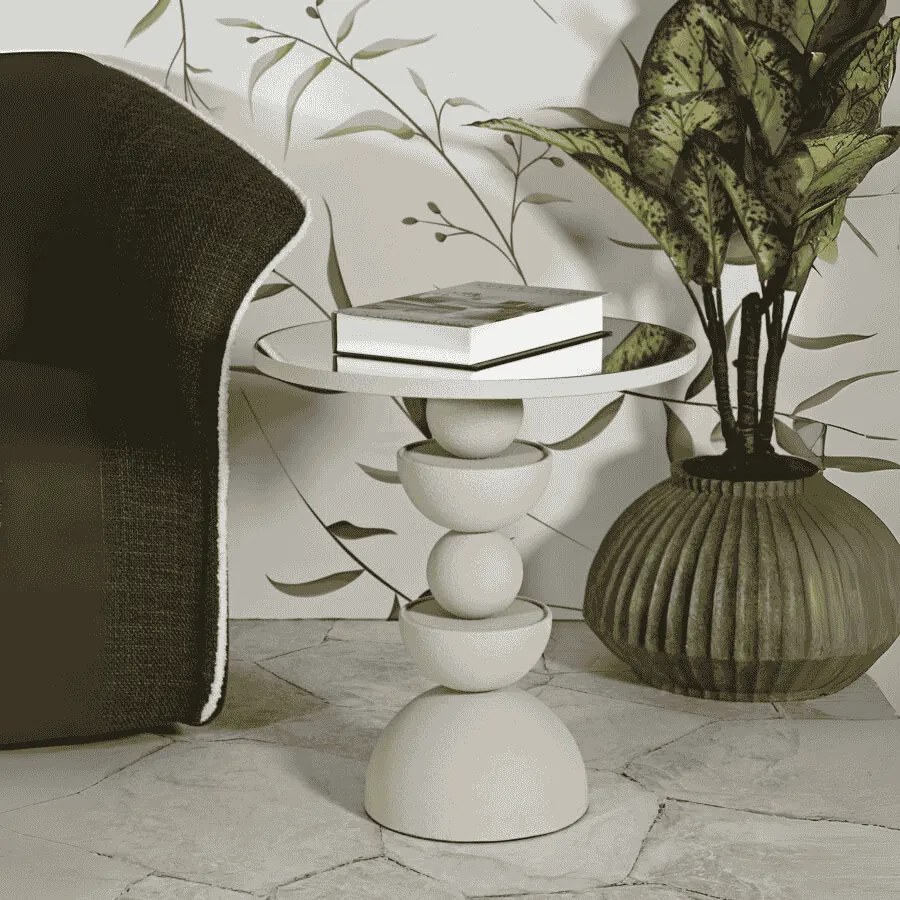 MESA DE CENTRO DUNA COM ESPELHO Ø 45X49,5 CM CREME