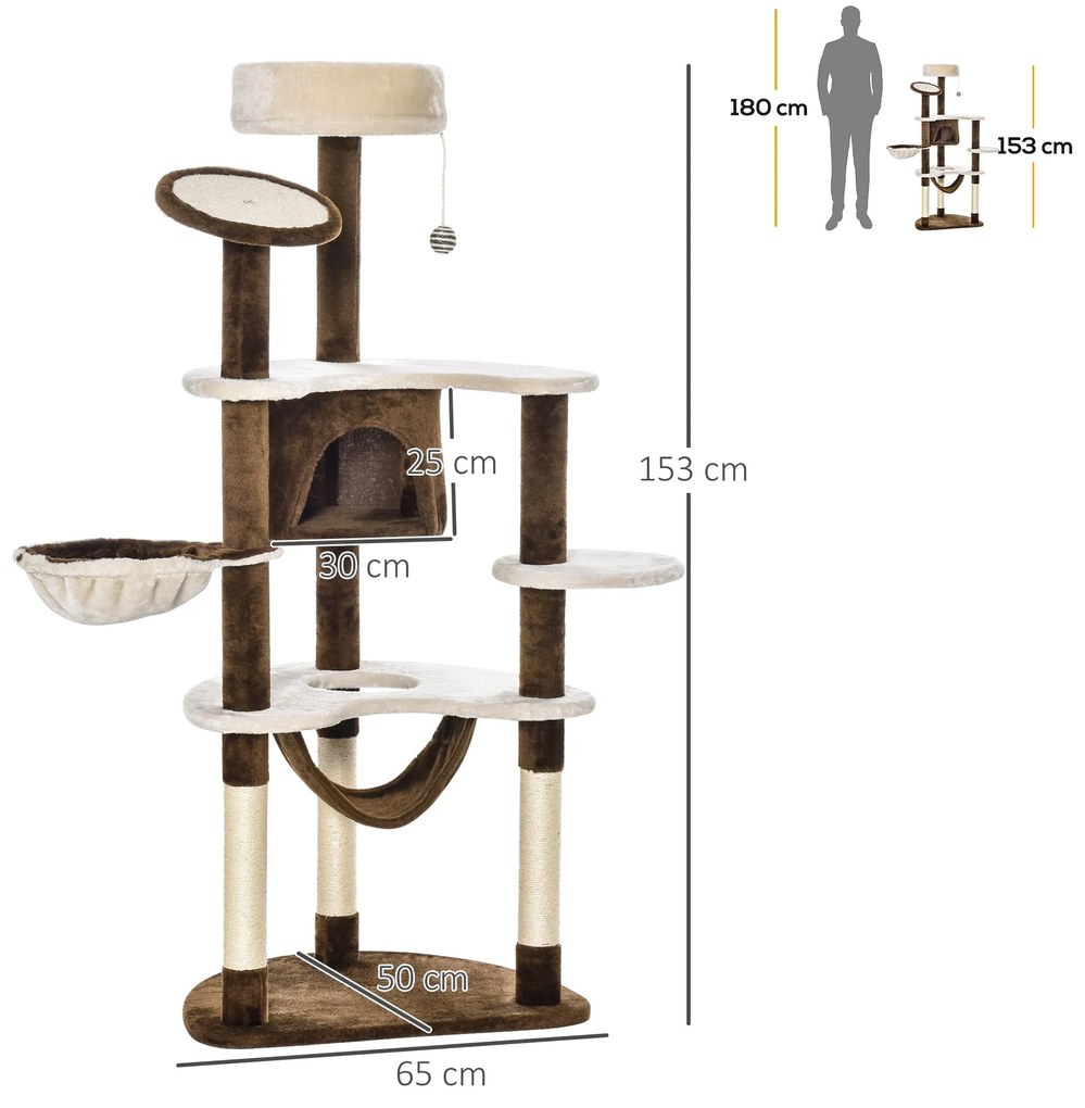 PawHut Árvore Arranhador para Gatos Grande Altura 153cm Torre de Escal