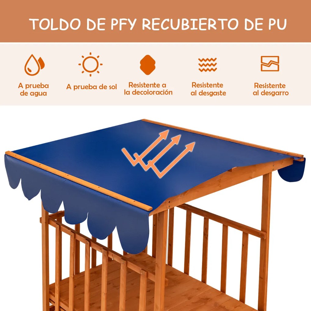 Caixa de Areia Infantil com Casa de Jogos, 110 x 110 x 120 cm, Toldo Impermeável, Natural