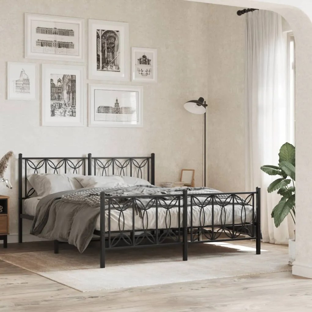 vidaXL Estrutura de cama com cabeceira e pés 150x200 cm metal preto