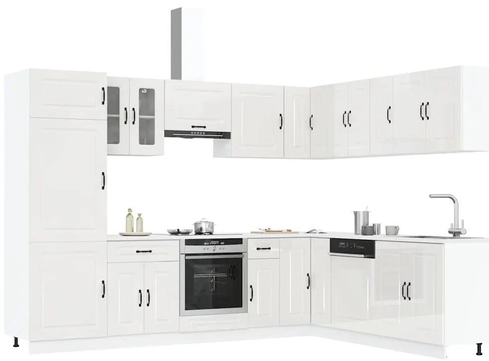 14 peças armário de cozinha conjunto Kalmar brilho branco
