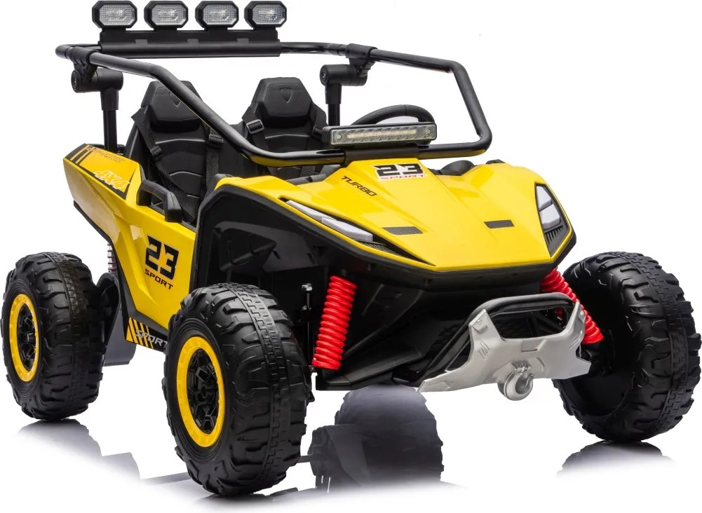 Buggy elétrico para Crianças 24V, 4x200W, 2 lugares TURBO 23, Rodas Espuma EVA, Assento Couro ecológico Amarelo