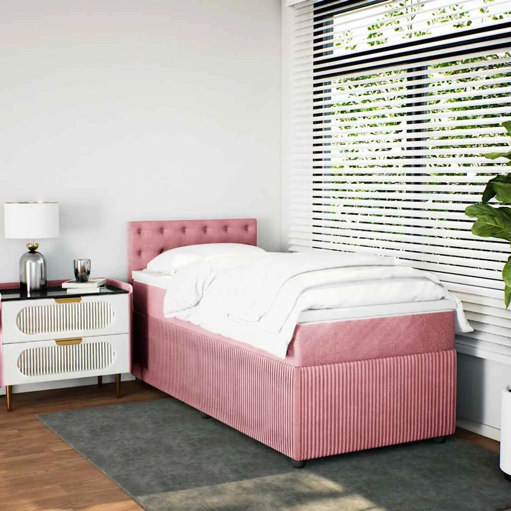 Cama com molas/colchão 90x200 cm veludo rosa