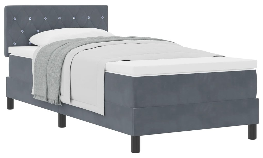 Cama Box Spring com Colchão Cinza Escuro 90x200 cm Veludo