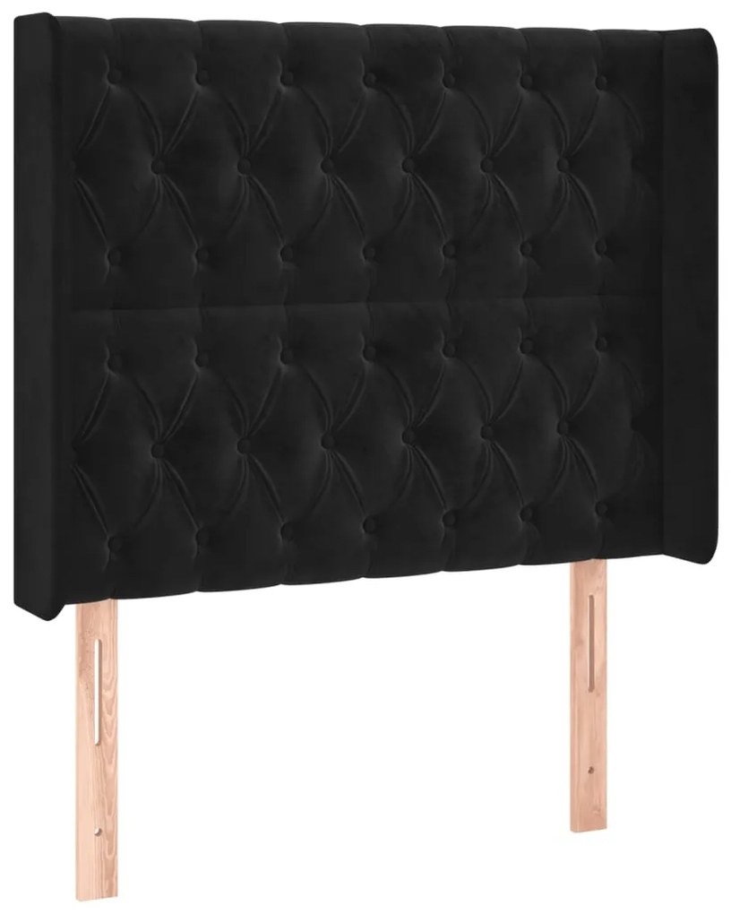 Cabeceira de cama c/ luzes LED veludo 103x16x118/128 cm preto