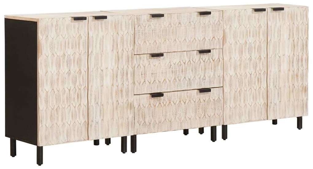 vidaXL Buffet Acabamento em Wash Branco Madeira de manga maciça