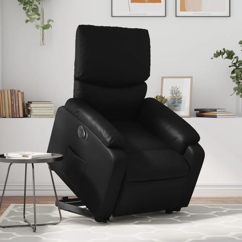 vidaXL Poltrona reclinável elevatória elétrica couro artificial preto