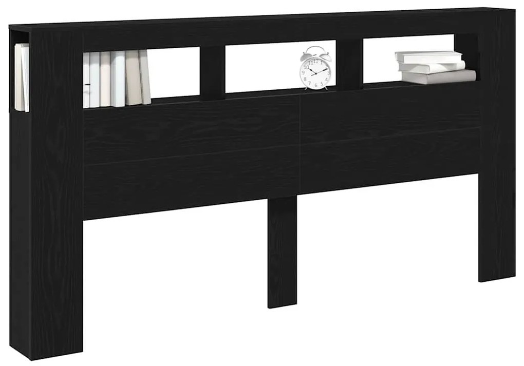 Cabeceira de Armazenamento vidaXL com Luzes LED Carvalho Preto 200x18,