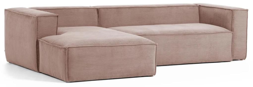 Kave Home - Sofá Blok 3 lugares chaise longue esquerdo bombazine rosa 300 cm