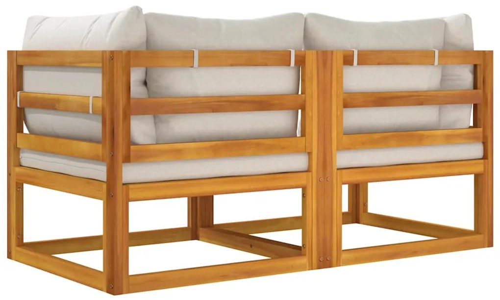 Sofás de canto 2 pcs acácia maciça c/ almofadões cinza-claro