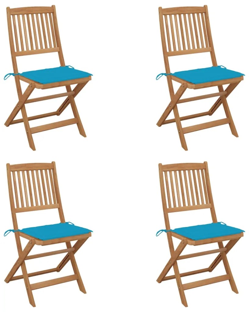 vidaXL Cadeiras de jardim dobráveis c/ almofadões 4 pcs acácia maciça