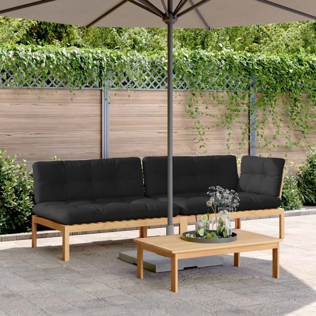 vidaXL 3 pcs móveis de paletes p/ jardim c/ almofadões acácia maciça