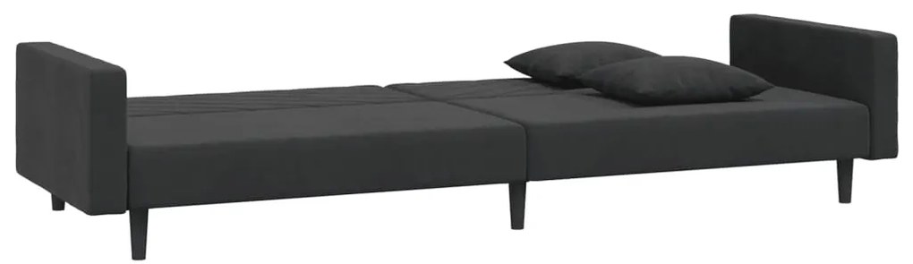 Sofá-cama 2 lugares com duas almofadas veludo preto