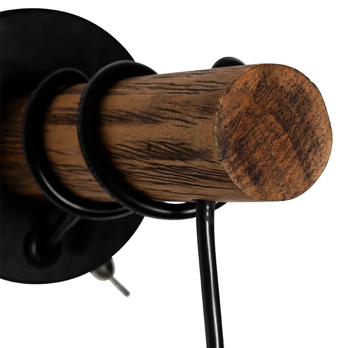 Candeeiro de parede rústico preto com madeira - Stronk