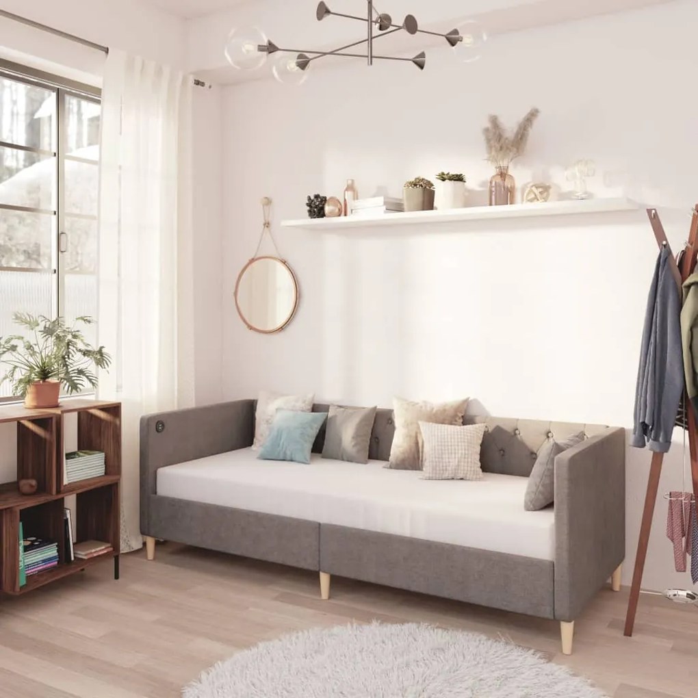 3080445 vidaXL Sofá-cama c/ colchão e saída USB 90x200 cm tecido cinza-claro